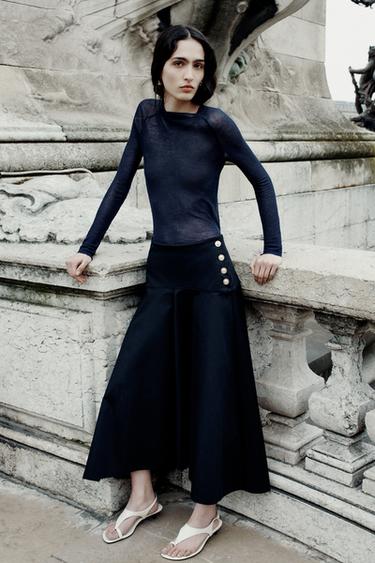 ZW COLLECTION CUMMERBUND BUTTON SKIRT - Navy blue by Zara - Image 0