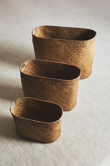 OVAL BASKET WITH HANDLES - Light beige by Zara