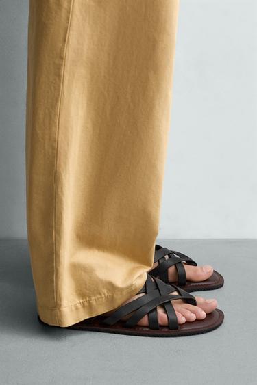 LEATHER STRAPPY SANDALS - Black by Zara - Image 0