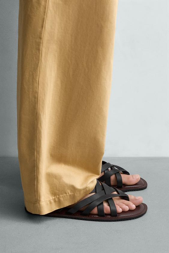 LEATHER STRAPPY SANDALS - Black by Zara - Image 0
