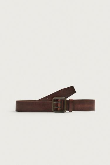 VINTAGE EFFECT LEATHER BELT - Brown by Zara