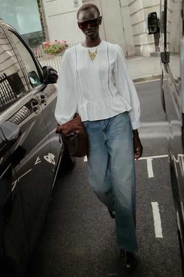 LADDER STITCH PEPLUM BLOUSE - Oyster-white by Zara