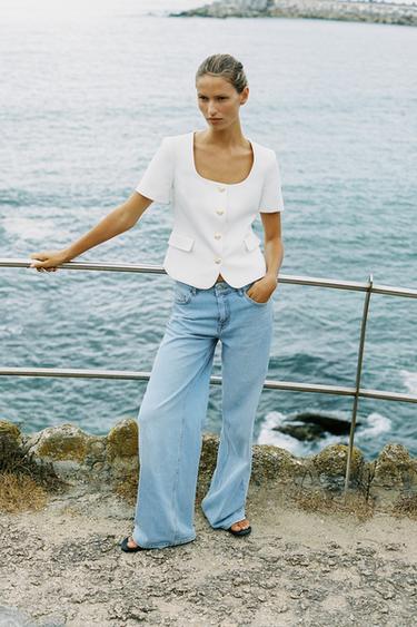 SQUARE NECK SHORT SLEEVE BLAZER - Ecru by Zara