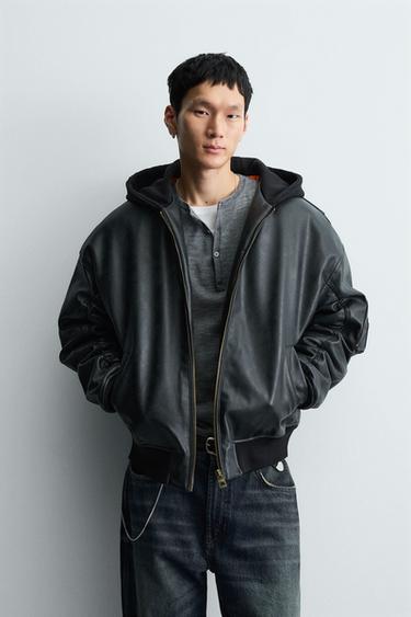 FAUX LEATHER JACKET WITH CONTRAST HOOD - Black by Zara