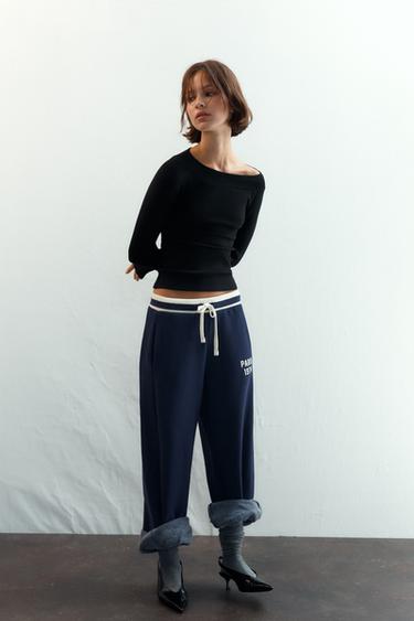 RIBBED BOAT NECK T-SHIRT - Black by Zara