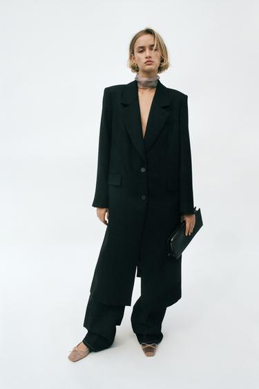 LONG COAT WITH SHOULDER PADS - Black by Zara