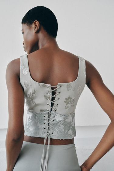 COMBINED JACQUARD CORSET TOP - Pastel blue by Zara