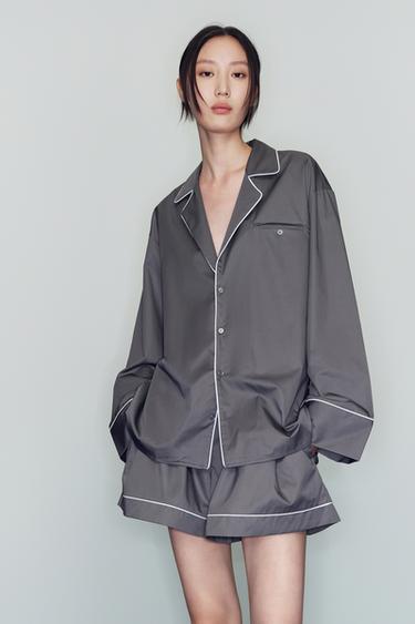 POPLIN PIPED TRIM SHIRT - washed petrol by Zara