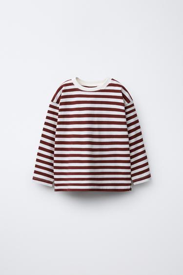 STRIPE PRINT T-SHIRT - Burgundy by Zara
