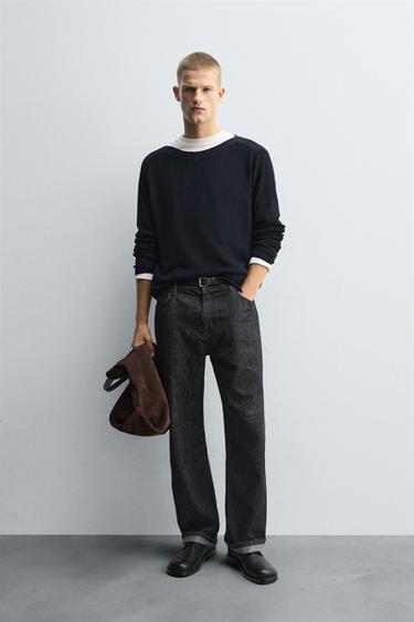 TEXTURED SWEATER WITH MERCERISED FINISH - Navy blue by Zara - Image 0