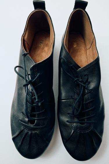 LEATHER DERBY SHOES - Black by Zara