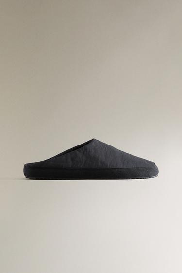 TECHNICAL FABRIC SLIPPERS WITH LEATHER INSOLE - Navy Blue by Zara - Image 0