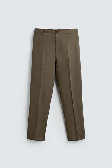 REGULAR FIT 100% LINEN TROUSERS - Mink by Zara