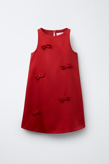SATEEN DRESS WITH BOWS - Red by Zara