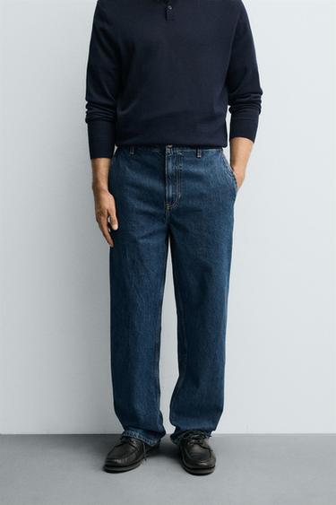 STRAIGHT-LEG DENIM CHINO TROUSERS - Blue by Zara