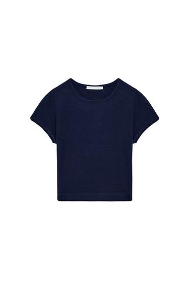 CROPPED SHORT SLEEVE T-SHIRT - Navy blue by Zara