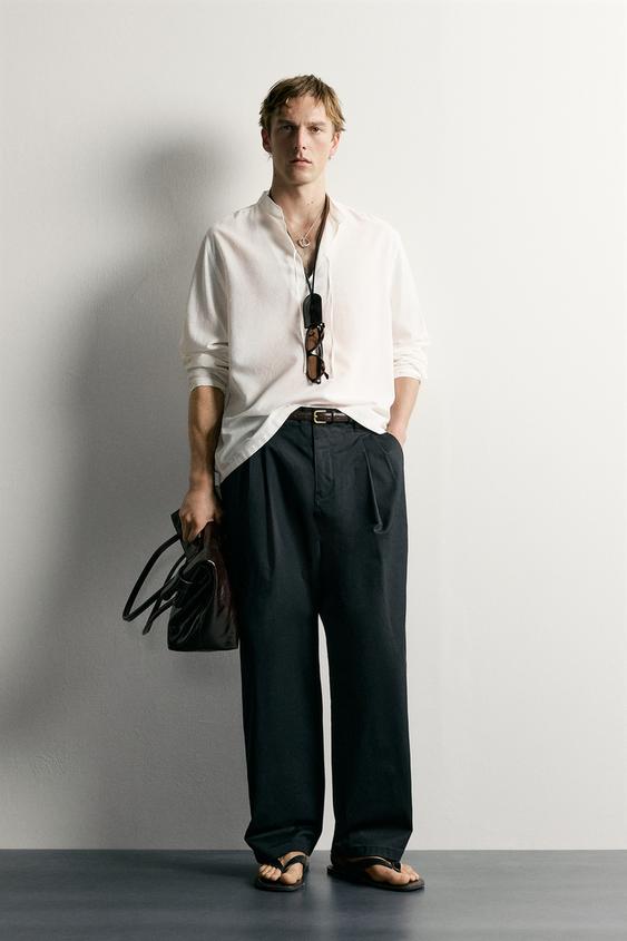 COTTON-VISCOSE RELAXED FIT SHIRT WITH TIES - Oyster-white by Zara - Image 0