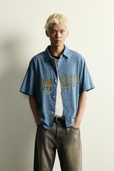 CHECKED RELAXED FIT ZIP-UP SHIRT - Blue by Zara