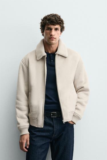 FAUX SUEDE JACKET WITH FAUX SHEARLING - Light grey by Zara