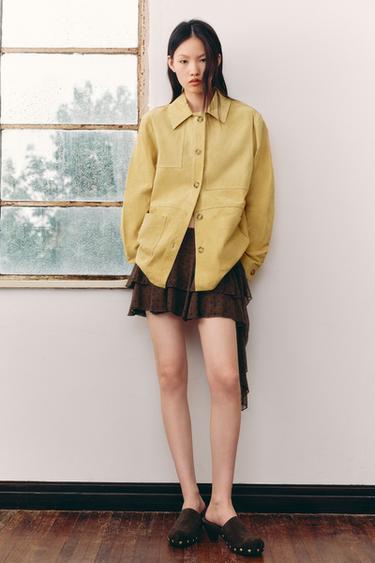 100% SUEDE LEATHER JACKET - Beige-pink by Zara - Image 0
