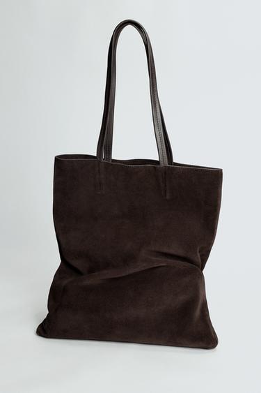 LEATHER TOTE BAG - Brown by Zara