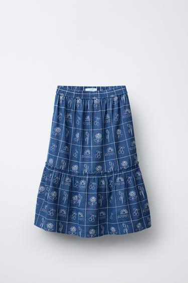 EMBROIDERED MIDI SKIRT - Blue by Zara - Image 0