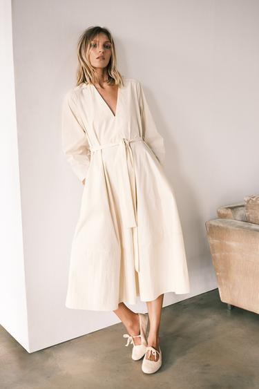 ZW COLLECTION MIDI DRESS WITH BELT - Ecru by Zara - Image 0