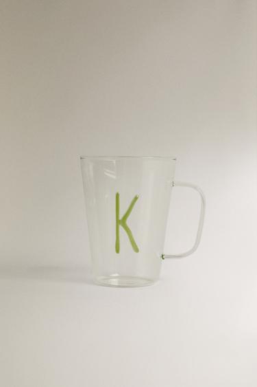 BOROSILICATE MUG WITH INITIAL K - Olive green by Zara - Image 0