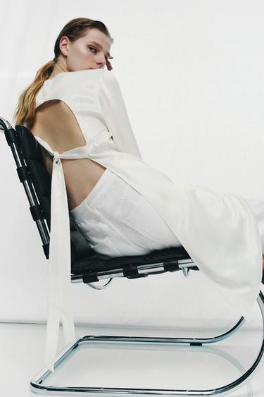 ZW COLLECTION ASYMMETRIC SATIN TOP - Oyster-white by Zara