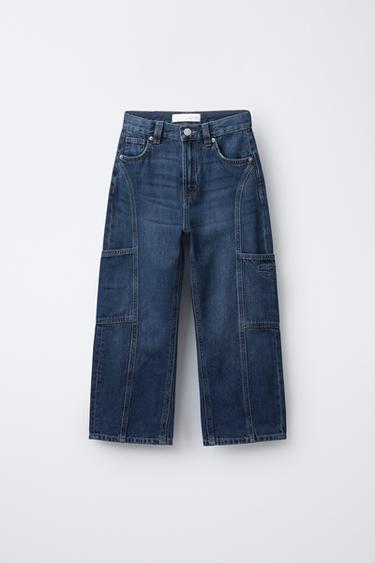 EMBROIDERED POCKET BARREL JEANS - Mid-blue by Zara