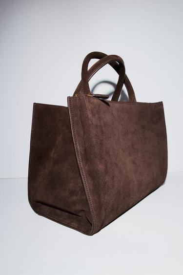 LEATHER CITY BAG - Red by Zara