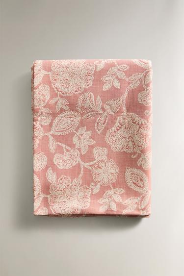 FLORAL COTTON AND LINEN JACQUARD TABLECLOTH - Pinks by Zara