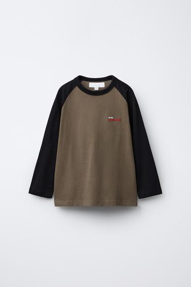 RAGLAN SLEEVE T-SHIRT WITH EMBROIDERED TEXT - Light brown by Zara - Image 0