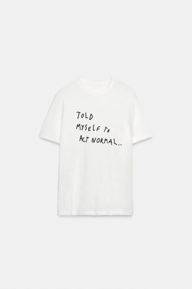 SLUB KNIT SLOGAN T-SHIRT - White by Zara