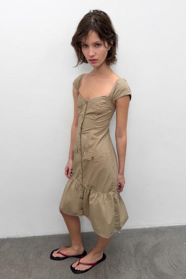 MIDI DRESS WITH BUTTONS - Olive green by Zara