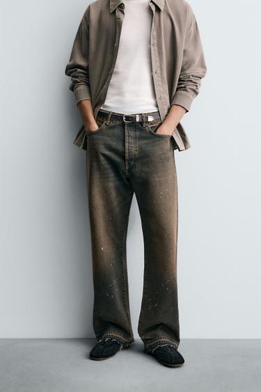 LOOSE FIT JEANS WITH PAINT SPLATTER - Sand / Blue by Zara