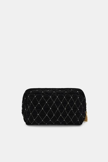 QUILTED VELVET TOILETRY BAG WITH SHIMMER - Black by Zara