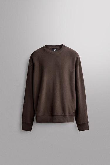 COTTON CREWNECK SWEATSHIRT - Brown by Zara