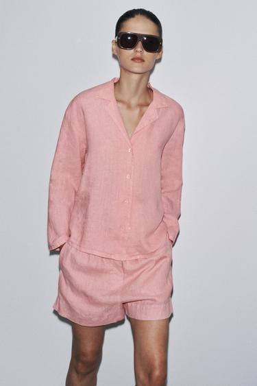 100% LINEN SHORTS ZW COLLECTION - Pink by Zara