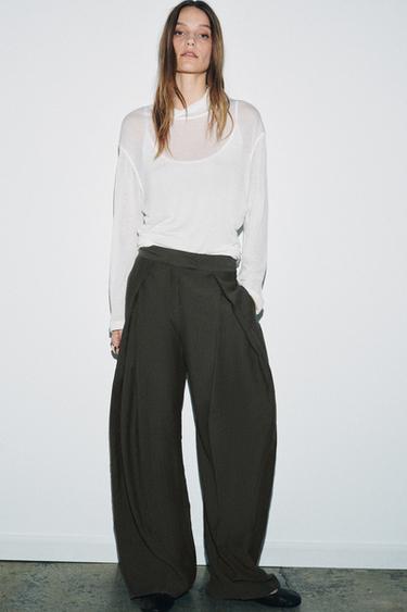 ZW COLLECTION DARTED WIDE-LEG TROUSERS - Khaki by Zara
