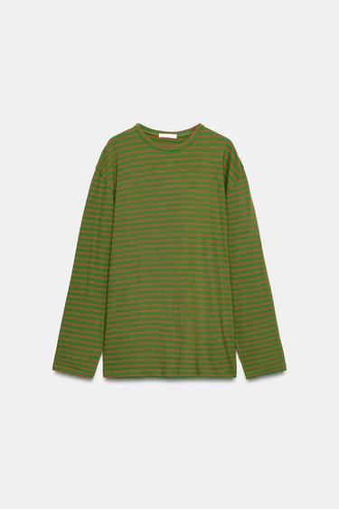 OVERSIZE STRIPED T-SHIRT - Green stripe by Zara