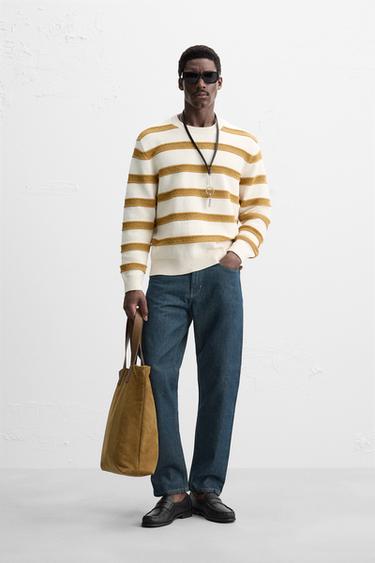 OPEN KNIT TEXTURED STRIPE JUMPER - Ecru/Yellow by Zara - Image 0