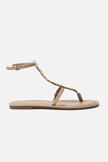 BEADED FLAT SANDALS - Beige by Zara