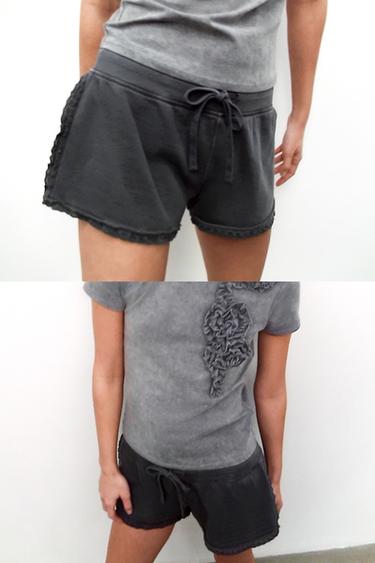 WASHED LACE SHORTS - Blue / Grey by Zara