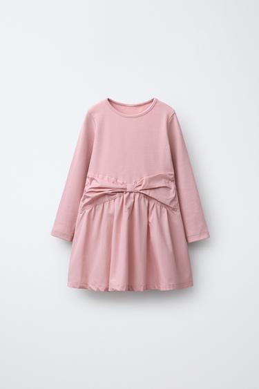 RIB DRESS WITH CONTRAST BOW - Pale pink by Zara