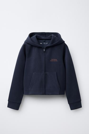 EMBOSSED SLOGAN HOODIE - Blue by Zara - Image 0