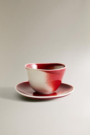PORCELAIN TEACUP AND SAUCER WITH UNIFORM DESIGN - Dark red by Zara - Image 0