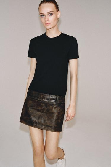 SLUB KNIT COTTON T-SHIRT - Black by Zara