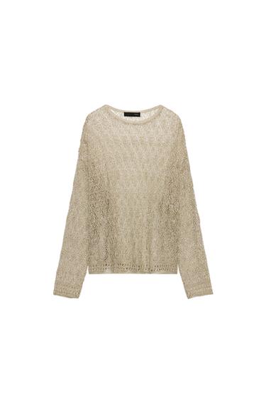 METALLIC THREAD POINTELLE KNIT JUMPER - Gold by Zara