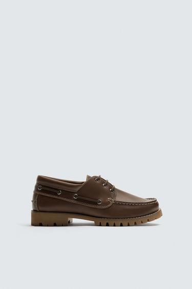 LEATHER DECK SHOES - Brown by Zara